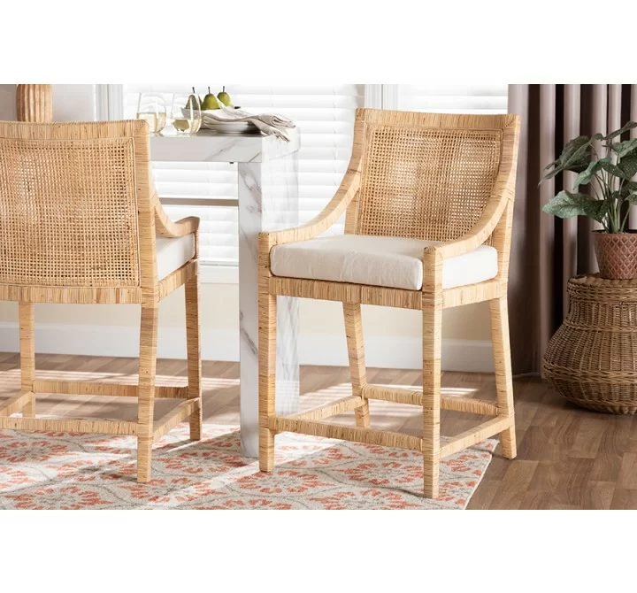 Baxton Studio bali & pari Alexis Natural Rattan Counter Stool - lifestyle