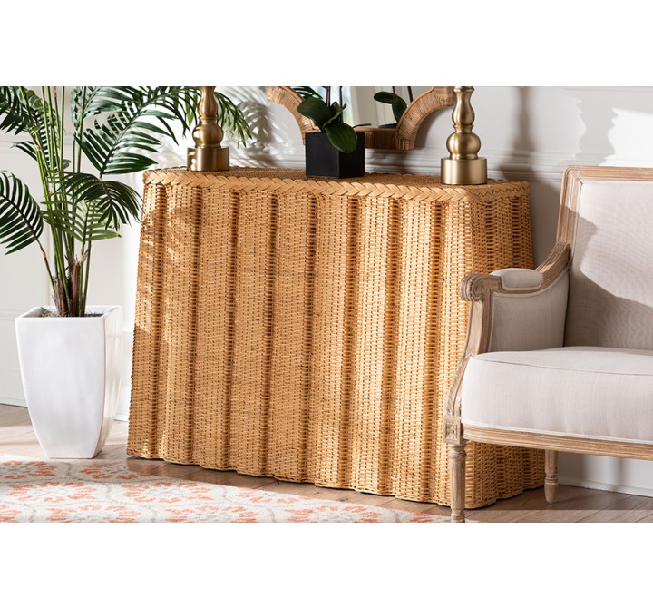Baxton Studio bali & pari Andrea Natural Rattan Console Table - lifestyle