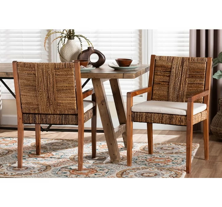 Baxton Studio bali & pari Chabela 2-Piece Handwoven Seagrass Armchairs - lifestyle