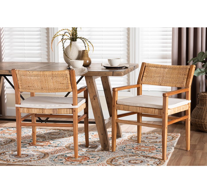 Baxton Studio bali & pari Chatura Natural Rattan and Mahogany Wood 2-Piece Dining Armchair Set - lifestyle