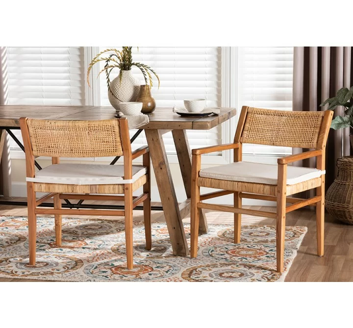 Baxton Studio bali & pari Chatura Natural Rattan and Mahogany Wood 2-Piece Dining Armchair Set - lifestyle