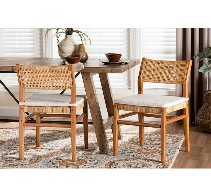 Baxton Studio bali & pari Chatura Natural Rattan and Mahogany Wood 2-Piece Dining Side Chair Set - lifestyle