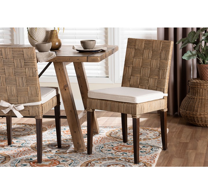 Baxton Studio bali & pari Fatima Natural Rattan Dining Chair with Cushion - lifestyle