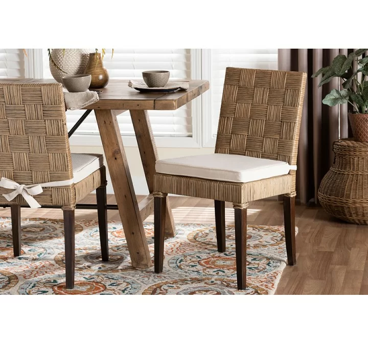 Baxton Studio bali & pari Fatima Natural Rattan Dining Chair with Cushion - lifestyle