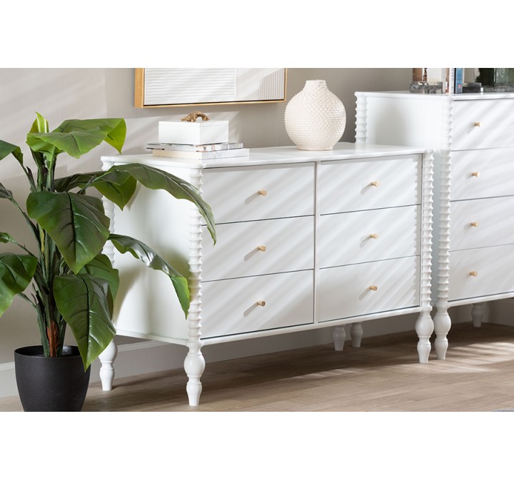 Baxton Studio Callison Spindle 6-Drawer Dresser in White - lifestyle
