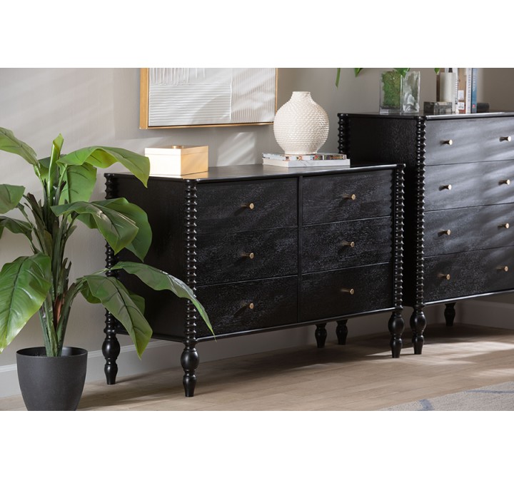 Callison Spindle 6-Drawer Dresser in Black - lifestyle