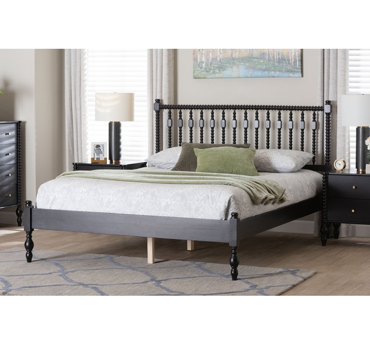 Baxton Studio Callison Spindle Queen Platform Bed in Black - lifestyle