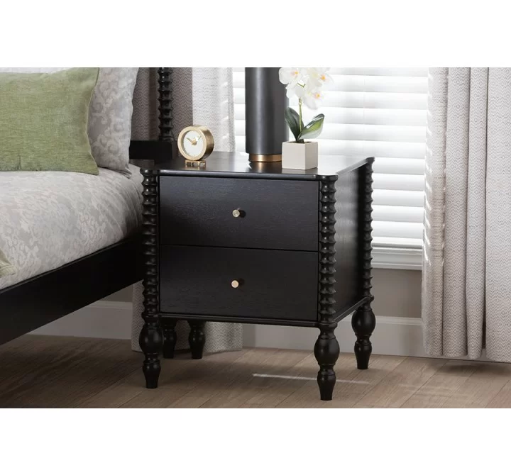 Baxton Studio Callison Spindle Nightstand in Black - lifestyle
