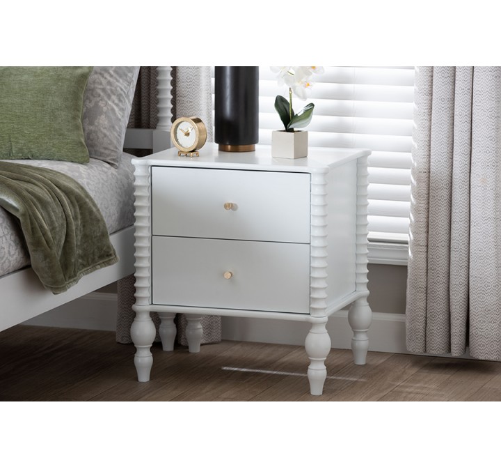 Baxton Studio Callison Spindle Nightstand in White - lifestyle
