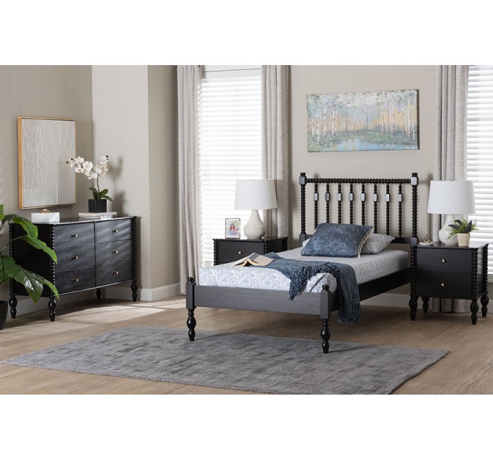 Baxton Studio Callison Spindle Twin 3-Piece Bedroom Set in Black - lifestyle