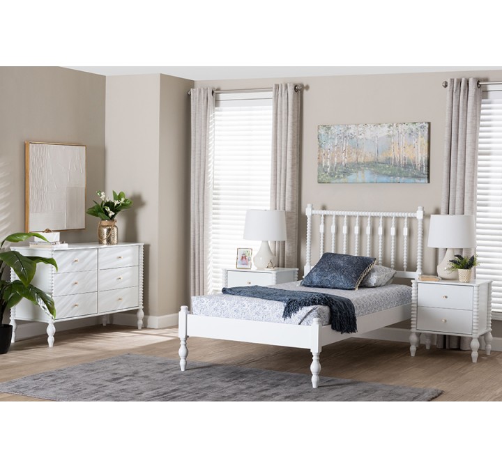 Baxton Studio Callison Spindle Twin 3-Piece Bedroom Set in White - lifestyle