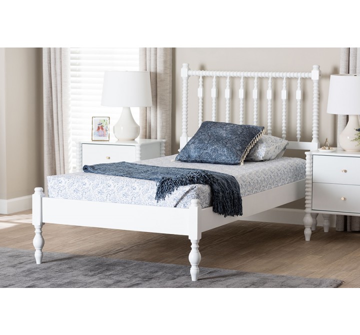 Baxton Studio Callison Spindle Twin Platform Bed in White - lifestyle