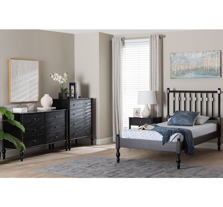 Baxton Studio Denita Spindle Twin 4-Piece Bedroom Set in Black - lifestyle