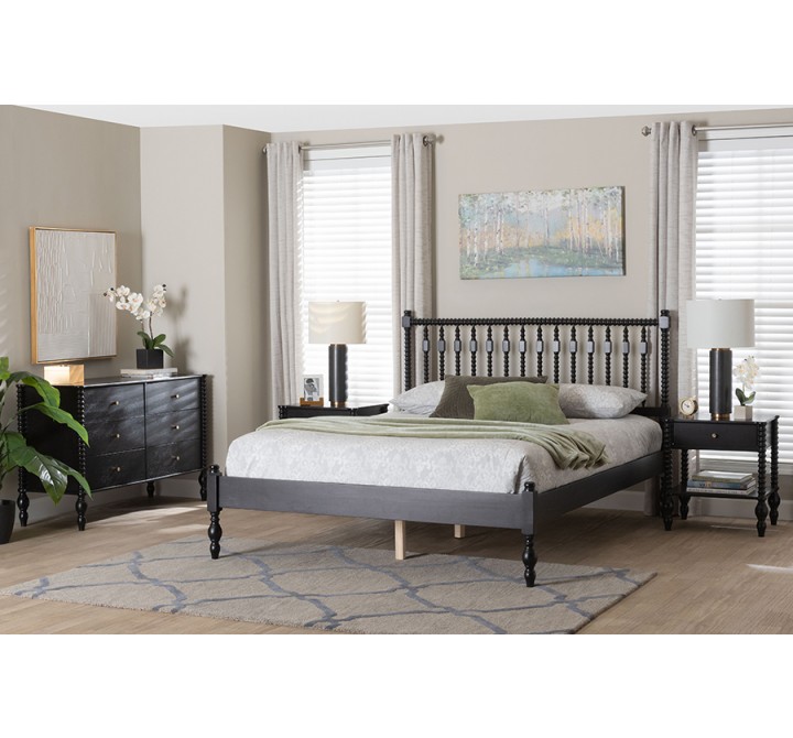 Baxton Studio Denita Spindle Full 3-Piece Bedroom Set in Black - lifestyle