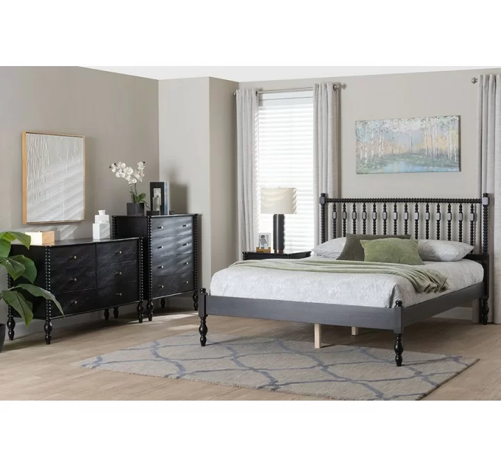Baxton Studio Denita Spindle Full 4-Piece Bedroom Set in Black - lifestyle