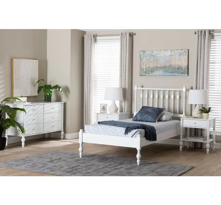 Baxton Studio Denita Spindle Twin 3-Piece Bedroom Set in White - lifestyle