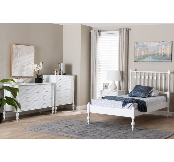 Baxton Studio Denita Spindle Twin 4-Piece Bedroom Set in White - lifestyle