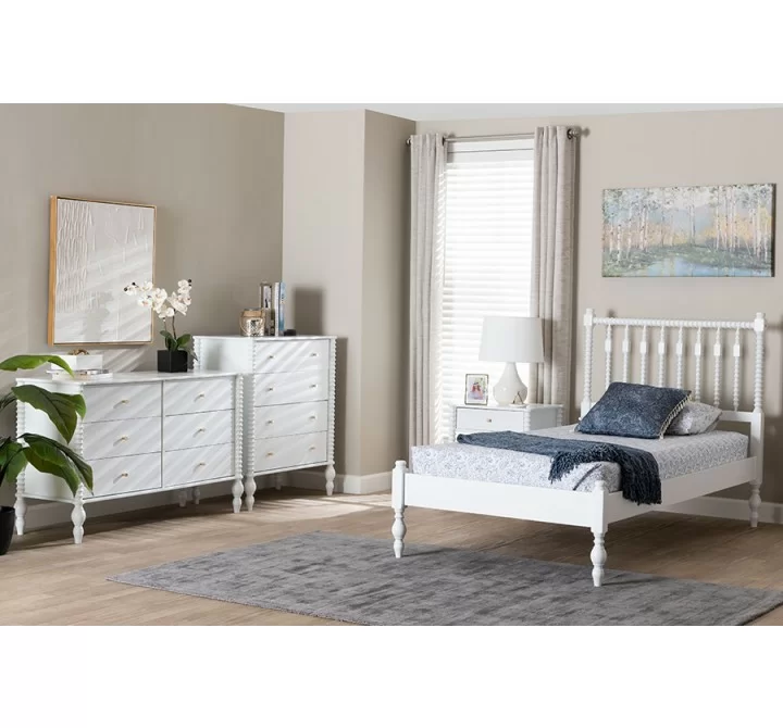 Baxton Studio Denita Spindle Twin 4-Piece Bedroom Set in White - lifestyle