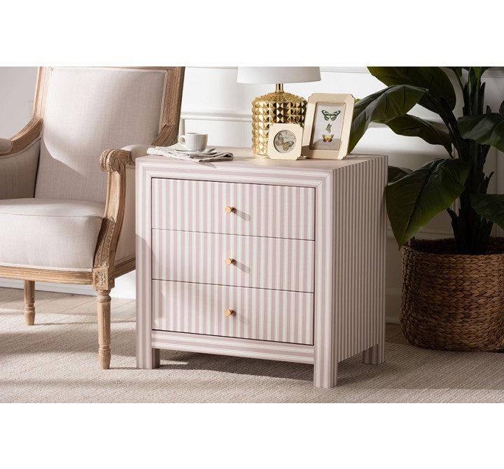 Baxton Studio Javianne End Table with Striped Faux Leather - lifestyle