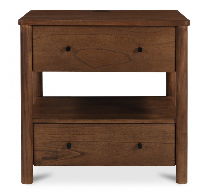 Moe’s Home Collection Gene Charging Nightstand in Dark Brown - Front