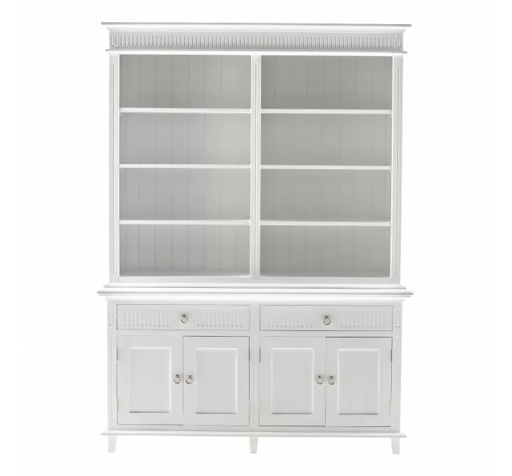 Nova Solo Skansen Hutch Bookcase Unit - White with 4 Doors, 2 Drawers - Front Angle