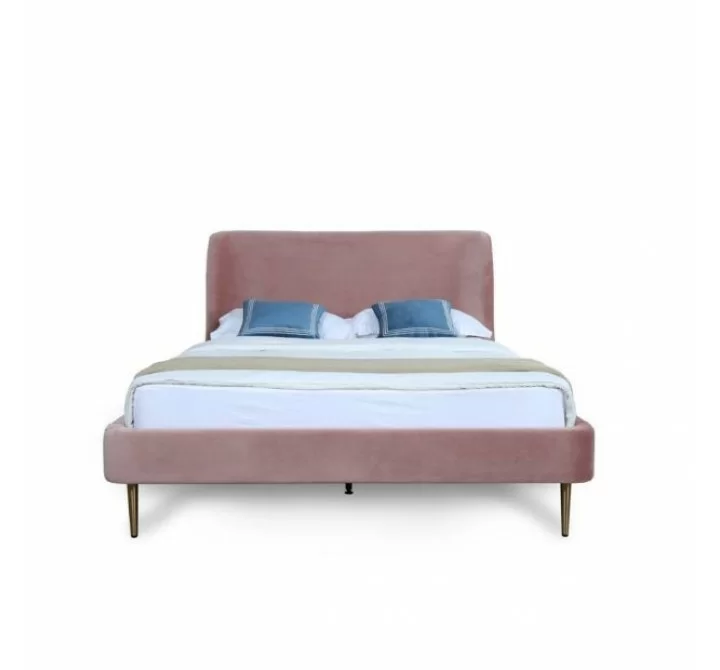 Manhattan Comfort Heather Bed in Velvet Blush and Black Legs Front