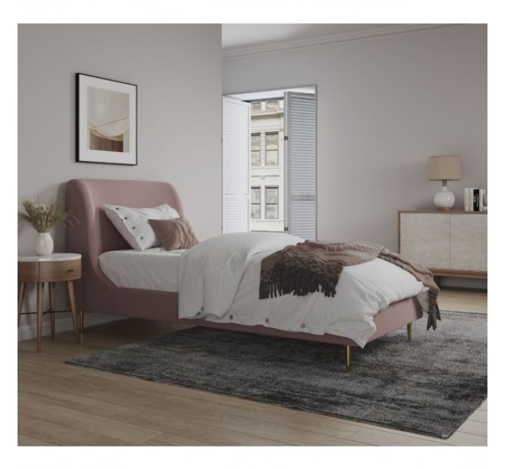 Manhattan Comfort Heather Velvet Twin Bed in Cream with Black Legs