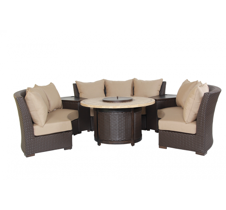 Patio Resort Lifestyle Bermuda 6-Piece Circular Sofa Set - Canvas Heather Beige