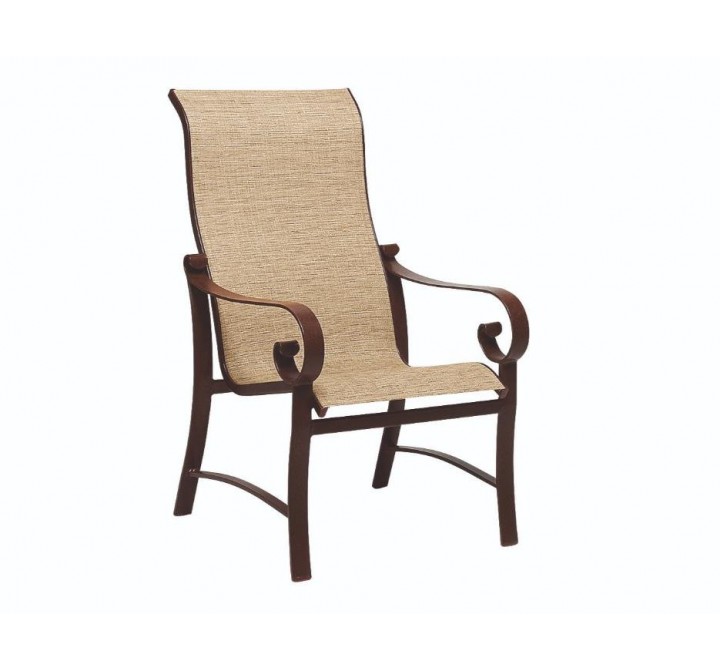 Woodard Belden Sling High Back Dining Arm Chair - Angled