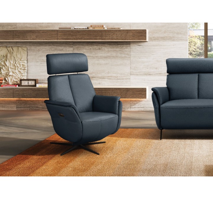 Beverly Swivel Recliner in Blue- Lifestyle