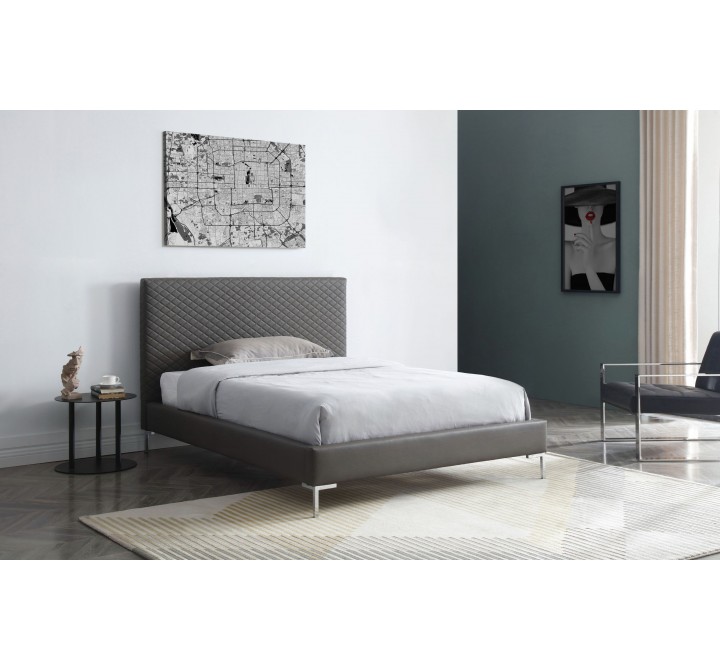 Whiteline Modern Living Liz Full Bed In Fully Upholstered Dark Gray Faux leather - Lifesytle