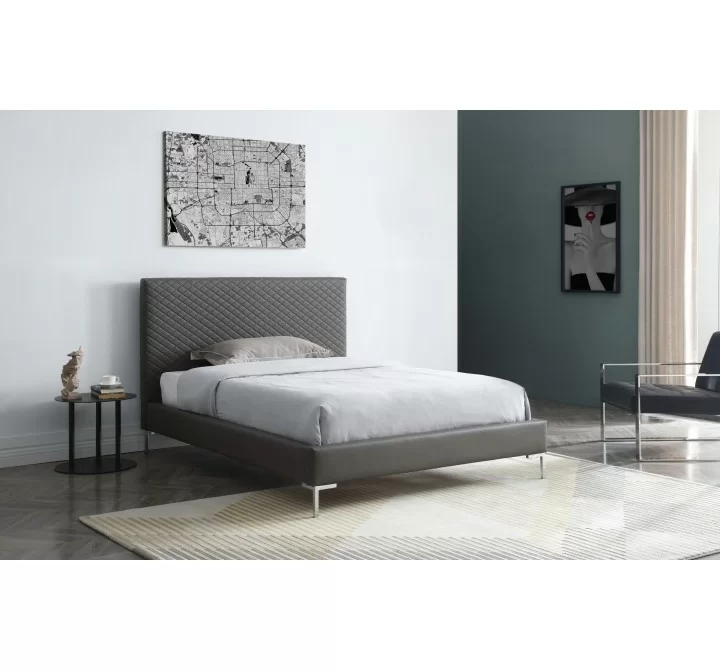 Whiteline Modern Living Liz Full Bed In Fully Upholstered Dark Gray Faux leather - Lifesytle
