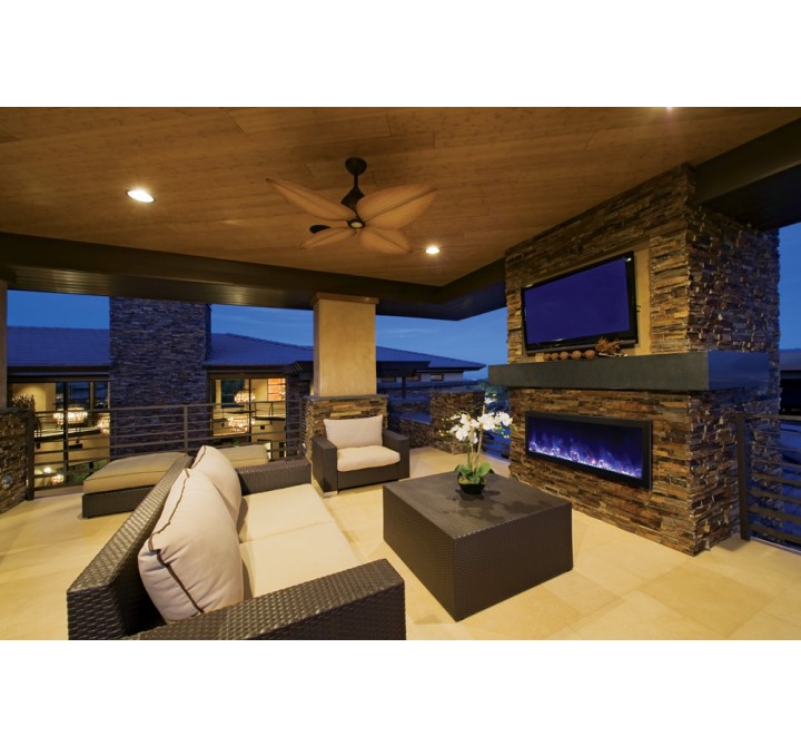 Amantii Panorama Deep Full View Smart Electric  - 50" Indoor /Outdoor WiFi Enabled Fireplace, featuring a MultiFunction Remote, Multi Speed Flame Motor, Glass Media & a Black Trim 