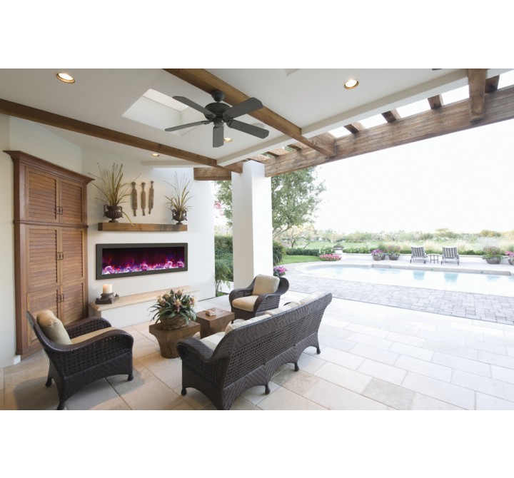 Amantii Panorama Slim Full View Smart Electric  - 50" Indoor /Outdoor WiFi Enabled Fireplace, featuring a MultiFunction Remote, Multi Speed Flame Motor, Glass Media & a Black Trim 