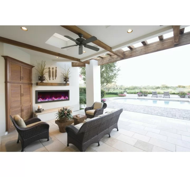 Amantii Panorama Slim Full View Smart Electric  - 50" Indoor /Outdoor WiFi Enabled Fireplace, featuring a MultiFunction Remote, Multi Speed Flame Motor, Glass Media & a Black Trim 