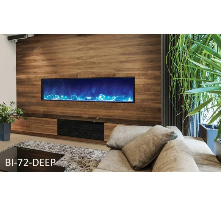 Amantii Panorama Deep Full View Smart Electric  - 72" Indoor /Outdoor WiFi Enabled Fireplace, featuring a MultiFunction Remote, Multi Speed Flame Motor, Glass Media & a Black Trim 