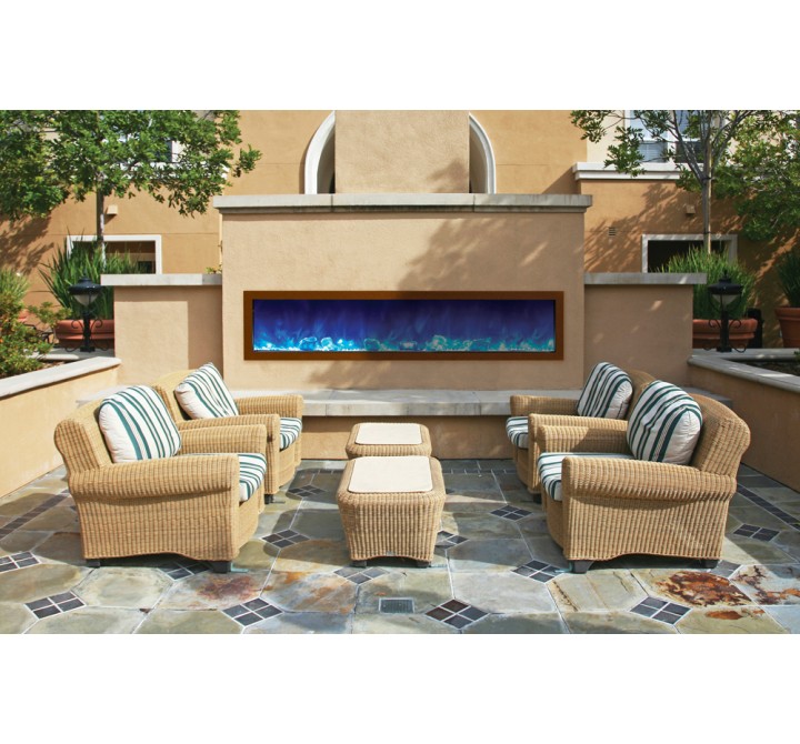 Amantii Panorama Slim Full View Smart Electric  - 72" Indoor /Outdoor WiFi Enabled Fireplace, featuring a MultiFunction Remote, Multi Speed Flame Motor, Glass Media & a Black Trim 
