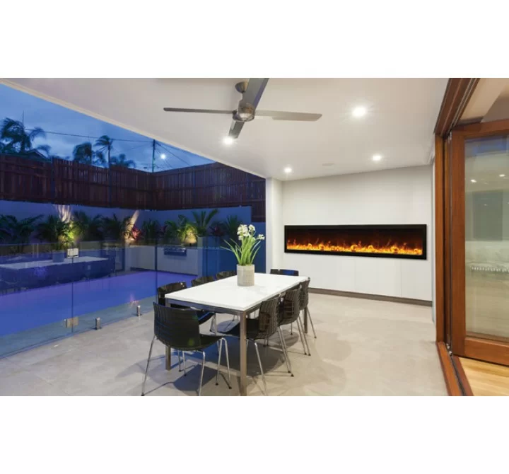 Amantii Panorama Deep Full View Smart Electric  - 88" Indoor /Outdoor WiFi Enabled Fireplace, featuring a MultiFunction Remote, Multi Speed Flame Motor, Glass Media & a Black Trim 