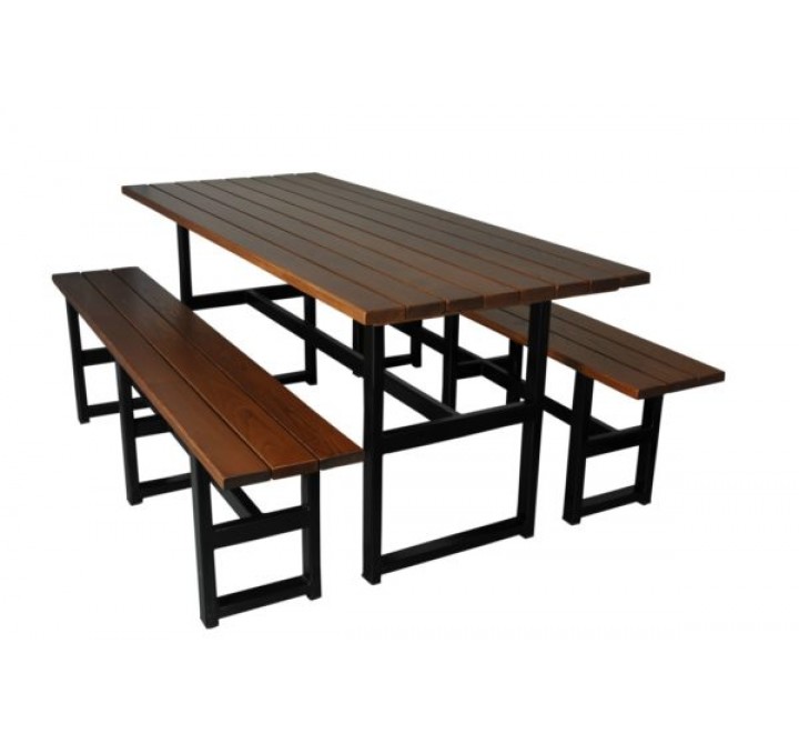 Furniture Designhouse Community Table- 30" x 71" and Two 71" Benches in European Chestnut Slats - Cutout