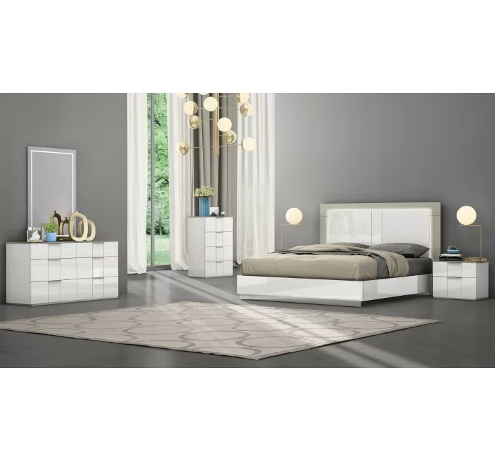 Whiteline Modern Living Daisy Bed King In High Gloss White Frame and Matte Taupe Lacquer Headboard - Lifestyle