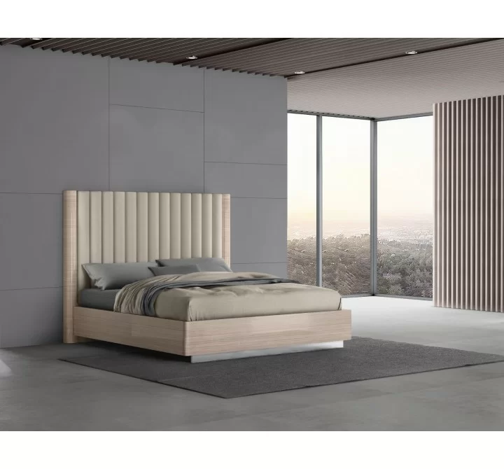 Whiteline Modern Living Waves Bed King In High Gloss Beige Angley Frame And Stainless Steel Legs - Lifestyle