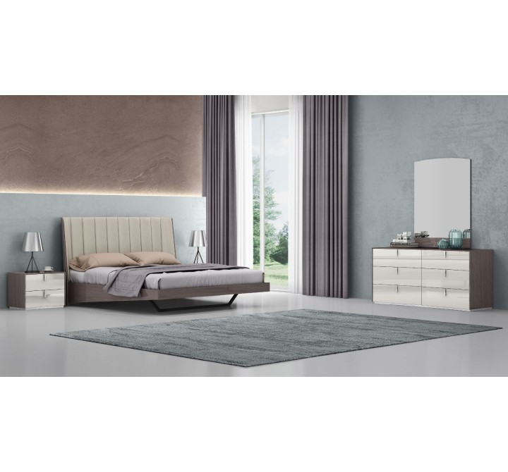 Whiteline Modern Living Berlin Bed King In High Gloss Chestnut Grey - Liefstyle