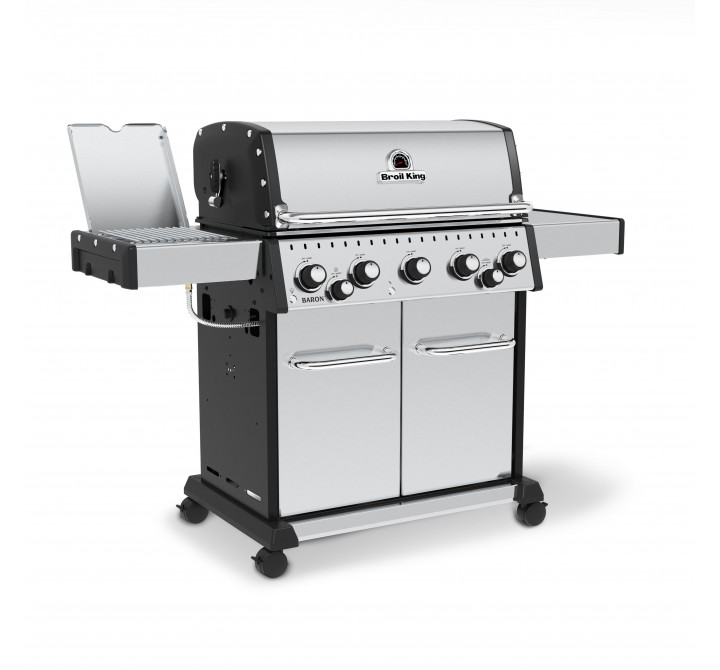 Broil King Baron S 590 PRO IR Grill - Angled and Open Tray
