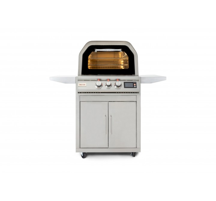 Blaze Grills 26-Inch Propane Gas Outdoor Pizza Oven With Rotisserie - Front and Lit