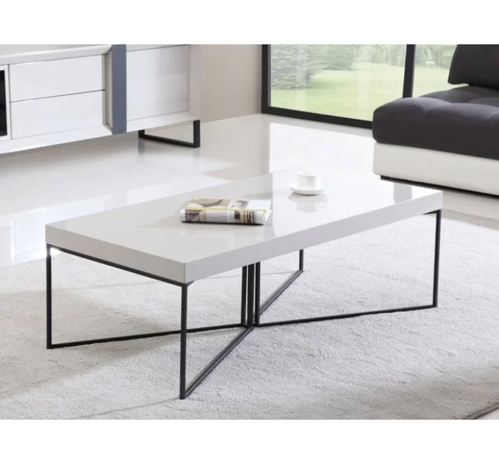 B-Modern Mixer Coffee Table with Black Steel Legs in White Lacquer and Cream Lacquer or Light Walnut Veneer