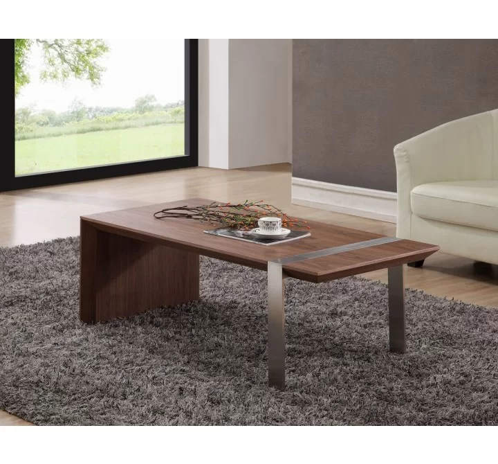 Coffee Table - Light Walnut with Brushed Stainless Steel