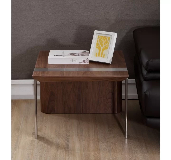 Director End Table - Light Walnut with Brushed Stainless Steel-2