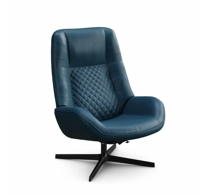 Kebe Bordeaux Chair With Footrest in Blue Bull Leather