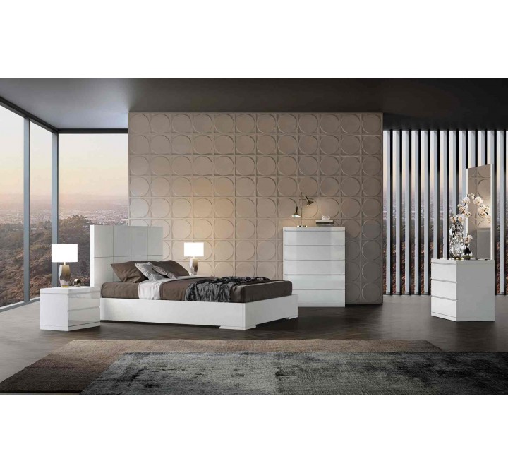 Whiteline Modern Living Anna Bed Queen With Squares Design in Headboard In High Gloss White - Lifestyle