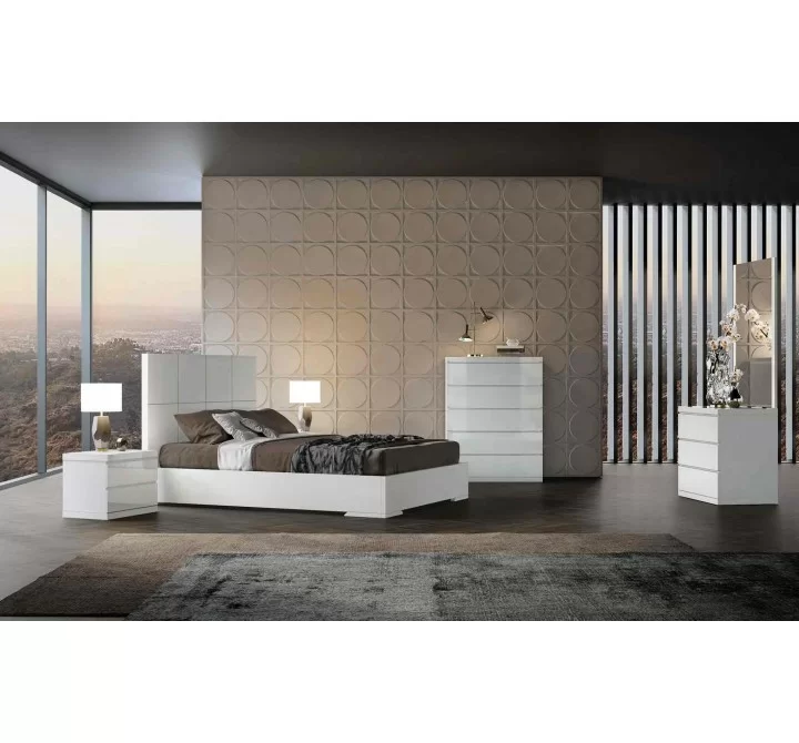 Whiteline Modern Living Anna Bed Queen With Squares Design in Headboard In High Gloss White - Lifestyle
